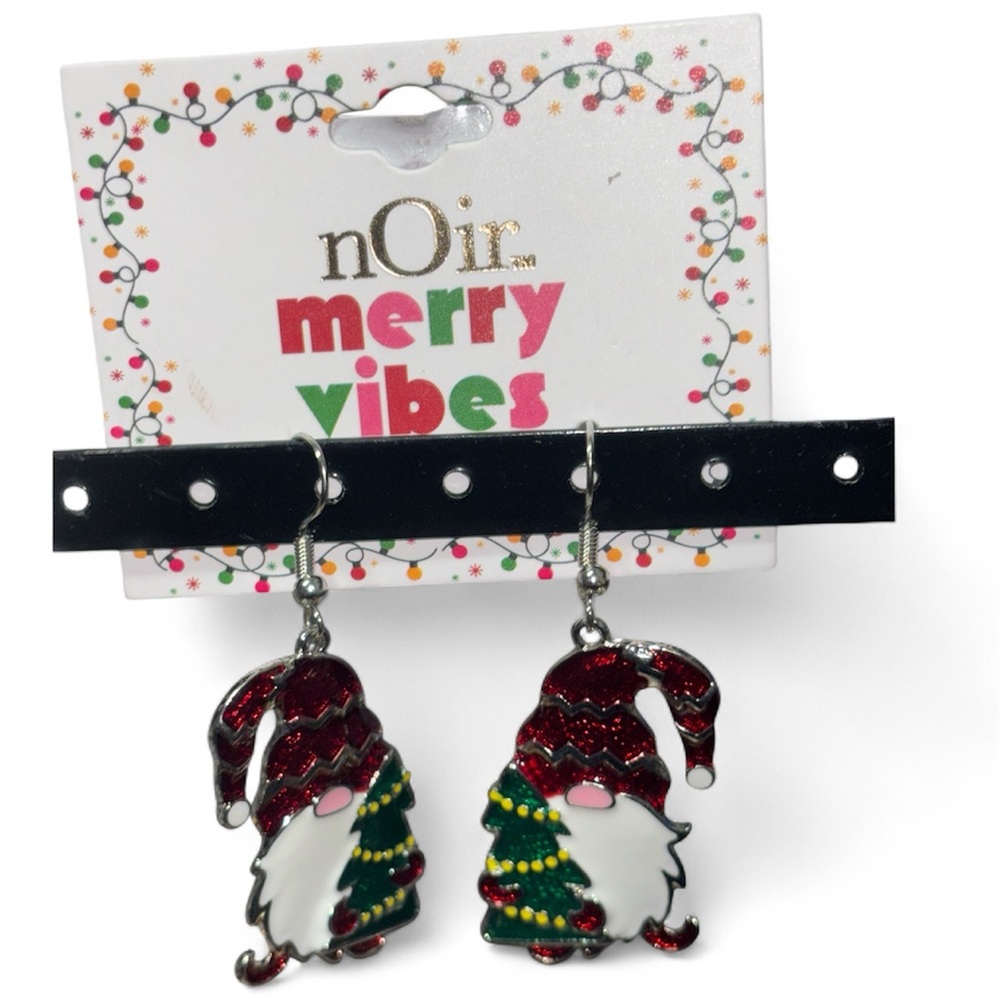 NOIR Merry Vibes Christmas Gnome Dangle Earrings with Silver Plating
